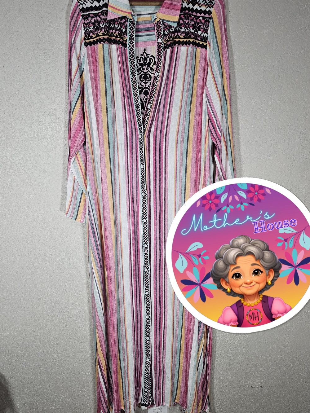 Andree Multicolor Striped Maxi Dress with Embroidered Yoke
